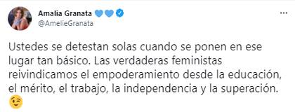 El tuit en el que Amalia Granata apuntó contra las mujeres feministas