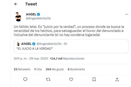 El tuit en el que Ángel de Brito señala el acto fallido de Jey Mammon en su video de descargo