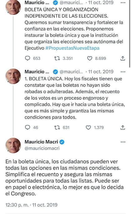 El tuit en el que Macri habla a favor de la Boleta Única