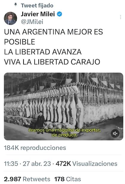 El tuit fijado en la cuenta de Javier Milei