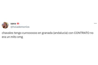 El tuit original en el que la usuaria festejó su nuevo trabajo