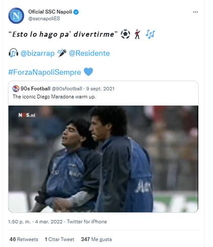 El tuit que compartieron desde la cuenta del Napoli en español (Foto: Captura de video)