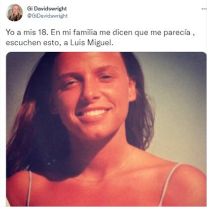 El tuit que compartió la protagonista de la historia, junto a una foto de cuando tenía 18 años y sorprendía por su parecido a Luis Miguel