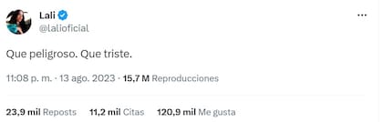 El tuit que desencadenó el enfrentamiento entre Lali Espósito y Javier Milei