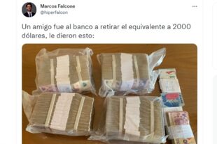 El tuit que escribió Marcos Falcone, en el que reveló lo que le sucedió a uno de sus amigos cuando retiró dinero en el banco