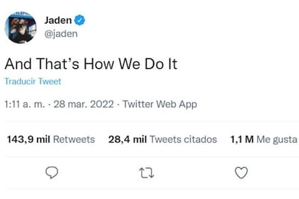 El tuit que publicó Jaden Smith, hijo de WIll Smith y de Jada Pinkett Smith en la noche de los Oscar 2022, cuando su padre la dio una cachetada al actor Chris Rock