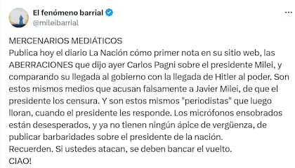 El tuit que tergiversa el sentido de lo que dijo Pagni y que después citó Milei