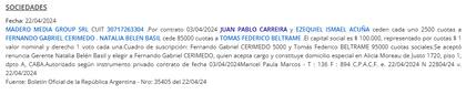 El tuitero Juan Pablo Carreira le cedió sus acciones de la agencia digital Madero Group SRL a Fernando Cerimedo
