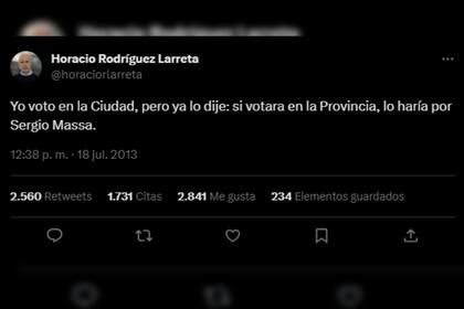 El tweet de Horacio Rodríguez Larreta que tomó gran repercusión (Captura Twitter)
