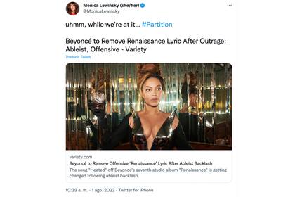 El tweet de Monica Lewinsky sobre la canción de Beyoncé