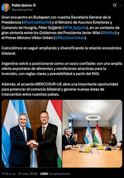 El tweet de Pablo Quirno tras el encuentro.