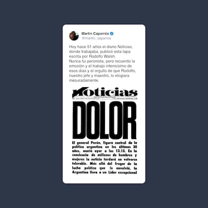 El tweet donde Caparrós recordó la obra de Walsh