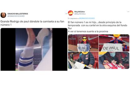 El tweet original y la respuesta sobre el gesto de Rodrigo De Paul