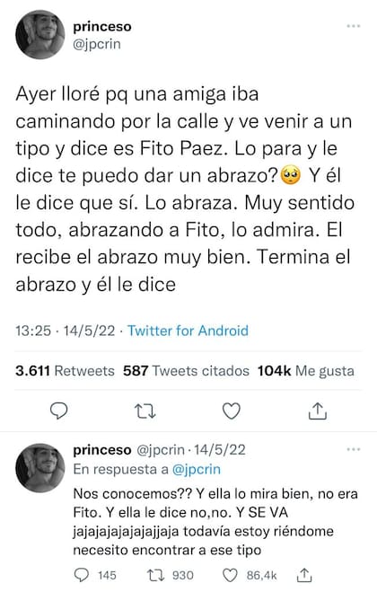 El tweet que se volvió viral y terminó con divertidas anécdotas sobre encuentros fallidos con famosos (Foto: Twitter @jpcrin)