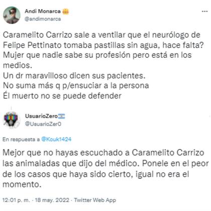 El Twitter los s cuestionaron los dichos de Carrizo sobre el neurólogo fallecido en el incendio (Foto: Captura de Twitter / @andimonarca / @Zer0)