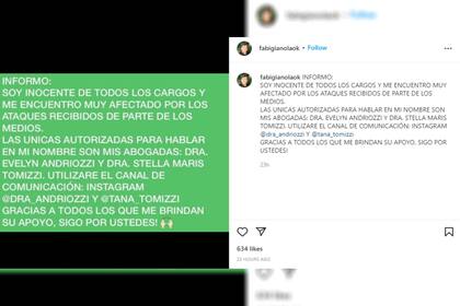 El último descargo de Fabián Gianola. (Foto Instagram @fabigianolaok)