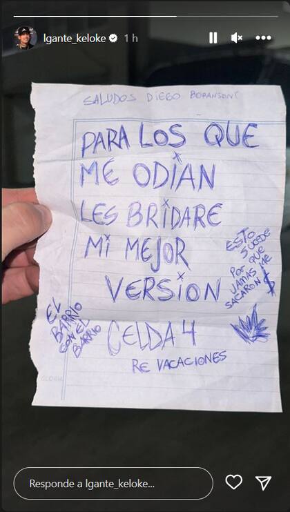 El último mensaje que L-Gante compartió en sus redes sociales