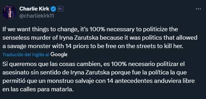 El último posteo de Charlie Kirk en sus redes sociales (Foto: X @charliekirk11)