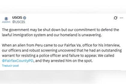 El Uscis detalló el arresto de un migrante de Perú en una oficina local en Virginia