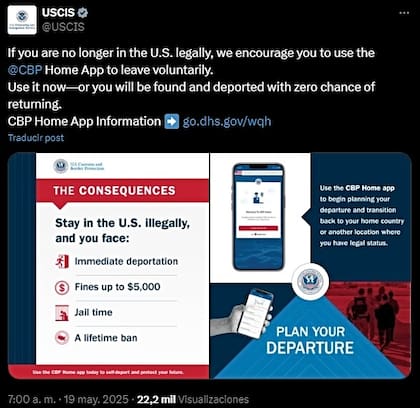 El Uscis recomienda la autodeportación a través de CBP Home