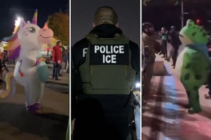 El uso de disfraces inflables en las manifestaciones contra el ICE se volvió una tendencia