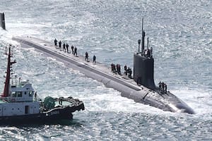 El USS Vermont, un submarino de ataque rápido con motor nuclear, entra en una base naval en Busán, Corea del Sur, el lunes 23 de septiembre de 2024. (Gang Sun-bae/Yonhap via AP)