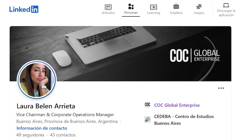 El usuario de Linkedin de Laura Belén Arrieta