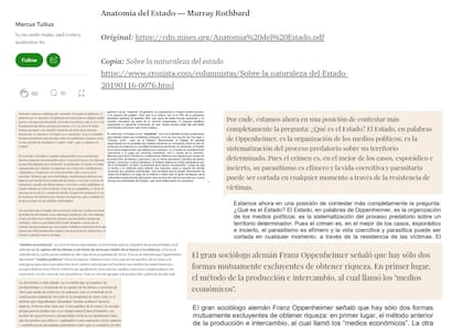 El usuario de Medium Marcus Tullius acusó de plagio a Javier Milei y mostró pasajes de sus notas que son idénticos a textos de autores de la Escuela Austríaca de Economía