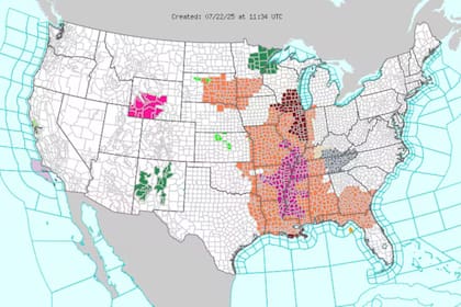 El valle del Mississippi y el sudeste soportarán temperaturas de hasta 100 °F (38 °C)