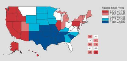 El valor de la gasolina en Estados Unidos, estado por estado, según la Asociación Estadounidense del Automóvil