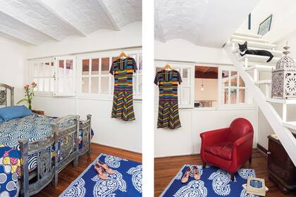 El vestido colgado es un Benedit Bis. La escalera lleva a la terraza.