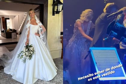 El vestido de novia de la boda fue una creación de la marca Guevara Ocampo, mientras que Jorge Rey diseñó su tercer cambio de ropa: un vestido blanco con flores bordadas