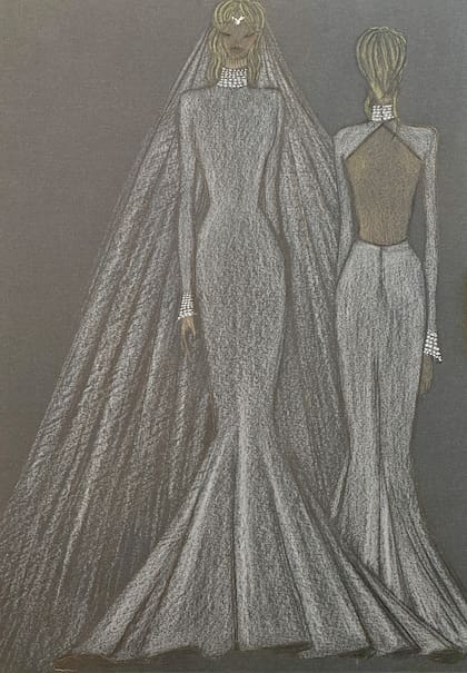 El vestido de novia de Milagro Maylin por el diseñador Gabriel Lage una pieza haute couture de atelier Gabriel Lage en crepe marocain blanco nácar