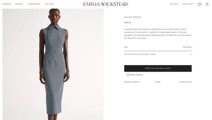 El vestido que aparece en la página de Emilia Wickstead está agotado