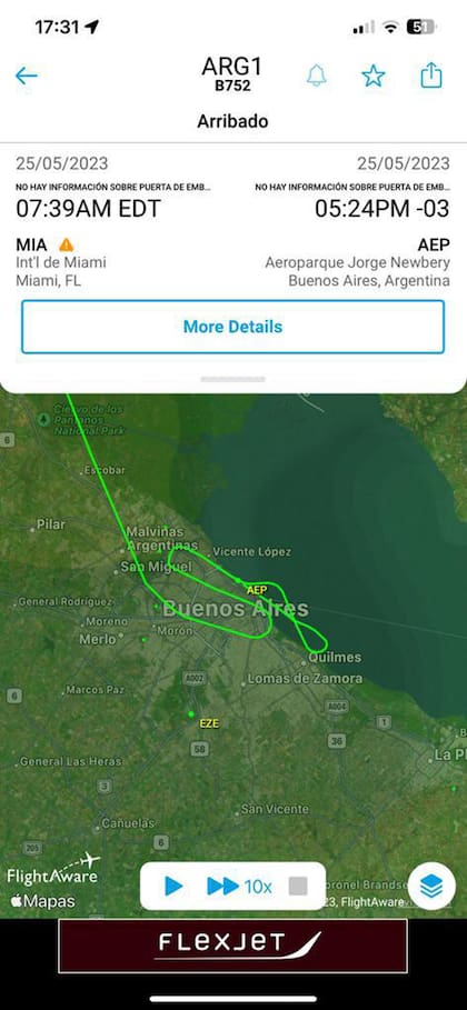 El viaje del avión presidencial ARG01