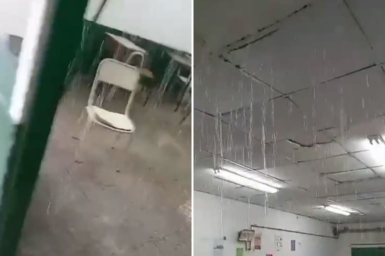 Rosario: por las lluvias torrenciales se cayó el techo de una escuela y más de 100 alumnos se quedaron sin clases