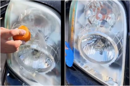 El video de Noma Lomelí también muestra la eficacia de limpiar los faros con naranja y bicarbonato