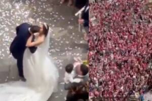 El video del recibimiento de los hinchas a los novios se volvió viral