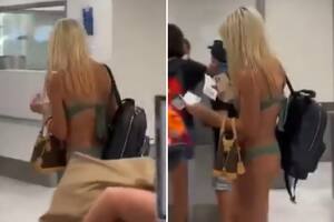 Una pasajera intentó tomar un vuelo en bikini, la filmaron y se volvió viral