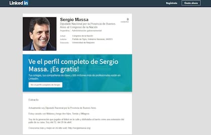 El viejo perfil de Massa en LinkedIn que aún está activo