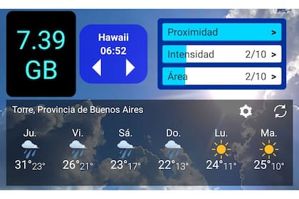 El widget de Alarma de lluvia el jueves a las 14