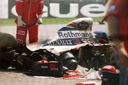 El Williams de Ayrton Senna tras el accidente que le costó la vida en 1994