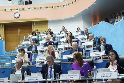 Elba Yolanda Mansilla (derecha), la impulsora del proyecto, en la Legislatura provincial de Río Negro