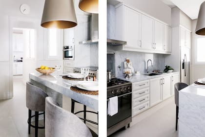 Electrodomésticos de Smeg y vajilla de Claudia Adorno. Las banquetas son un diseño del arquitecto.