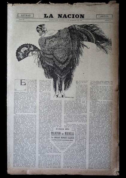 "Elegía del mantón de Manila", ilustrado por Alejandro Sirio para LA NACION