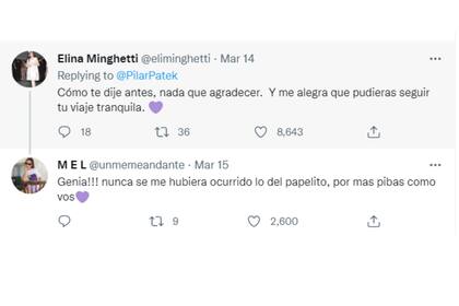 Elina apareció en Twitter para saber cómo seguía Pilar