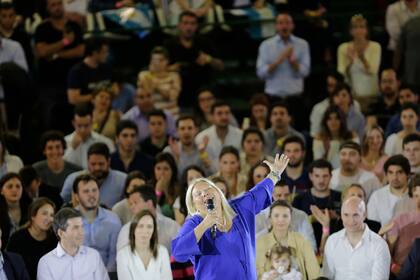 Elisa Carrió en el acto de campa?a de Vamos Juntos en el microestadio de Ferro. 17/10/17