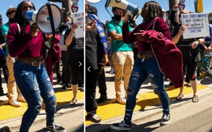 Elizabeth Gunn durante las protestas de 2020 en Portland (Crédito: Facebook de Elizabeth Gunn/BBC Mundo)