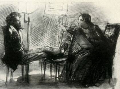 Elizabeth Siddal era una artista por derecho propio. En este boceto está pintando a su esposo Dante Gabriel Rossetti (FOTO: GETTY)