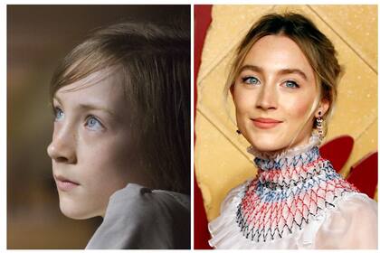 Saoirse Ronan en Expiación: deseo y pecado, su fulgurante debut en el cine a los 13 años, y a la derecha, en la actualidad. A los 26 años, tiene 4 nominaciones al Oscar